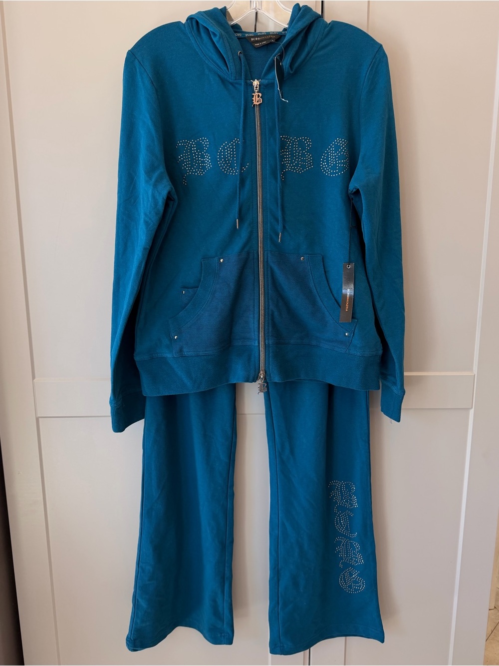 NWT Y2K BCBG MAXAZRIA Morocca Blue Bling Tracksuit Set Size L